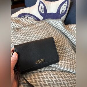 Kate Spade - black leather wristlet/cardholder with gold hardware